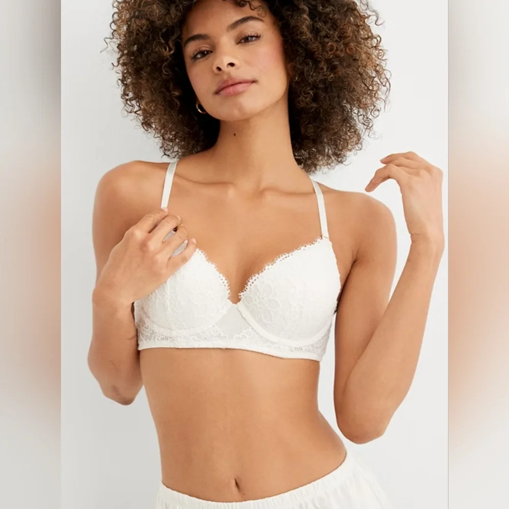 Aerie Bra - Show Off Eyelash Lace Plunge Push Up Bra Size 34D NWT - Picture 1 of 3